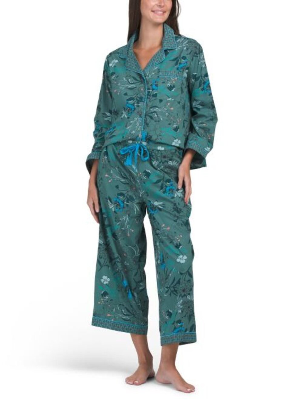 JAPNA 2pc Cotton Mixed Print Long Sleeve Notch Collar Pajama Set